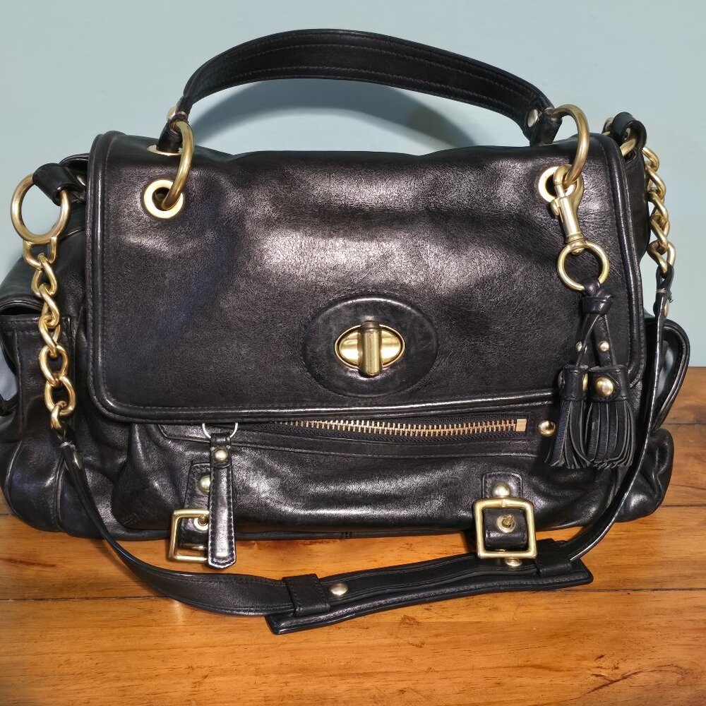 COACH Sydney Black Leather Handbag with Brass Hardware. Elegant, Classic!